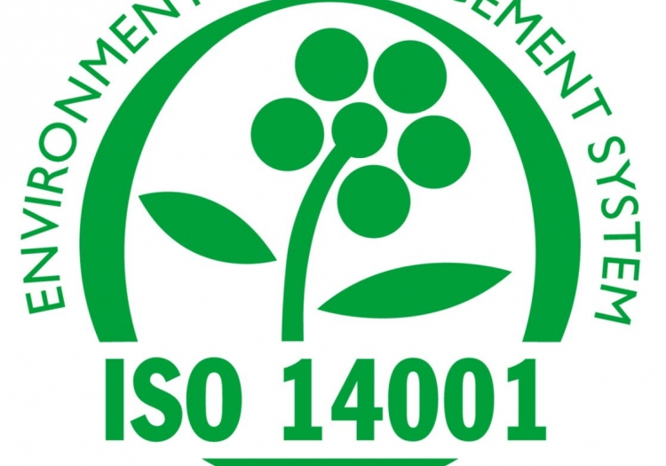 Green and white ISO 14001 Environmental Management System logo with a central stylized tree and curved arrows forming a recycling symbol. Text below reads 'ENVIRONMENTAL MANAGEMENT SYSTEM' and 'ISO 14001' in bold capital letters