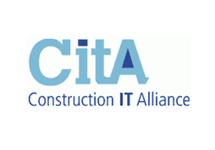 Logo for the “Construction IT Alliance” (CitA). The text “Construction IT Alliance” is in a serif font, with “Construction” above “IT Alliance.” To the left, the abbreviation “CitA” is in a larger, bold sans-serif font with ‘C’ and ‘A’ in dark blue and ‘IT’ in light blue.